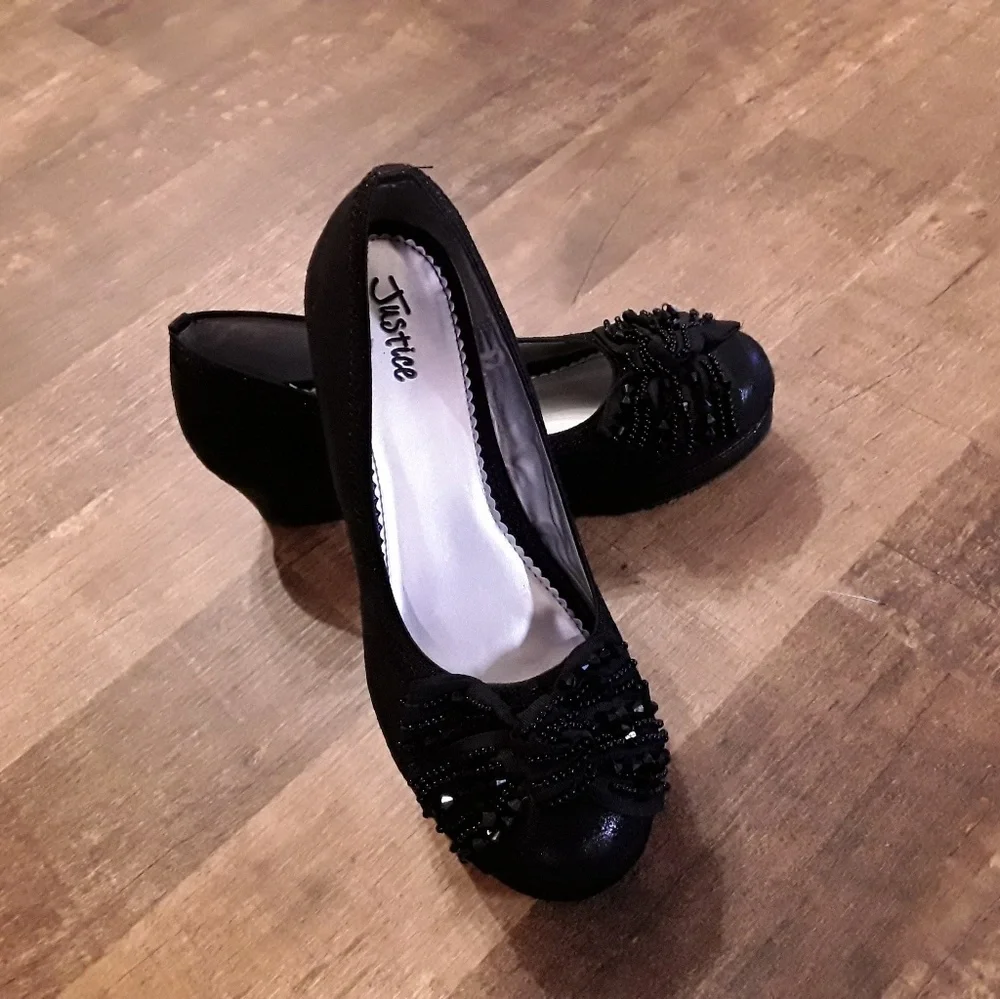 Justice girls  dress black platforms bow detail shoes size 8